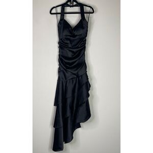 Juno Collection Satin Ruched Asymmetric Sleeveless Halter Dress Women's Size XS